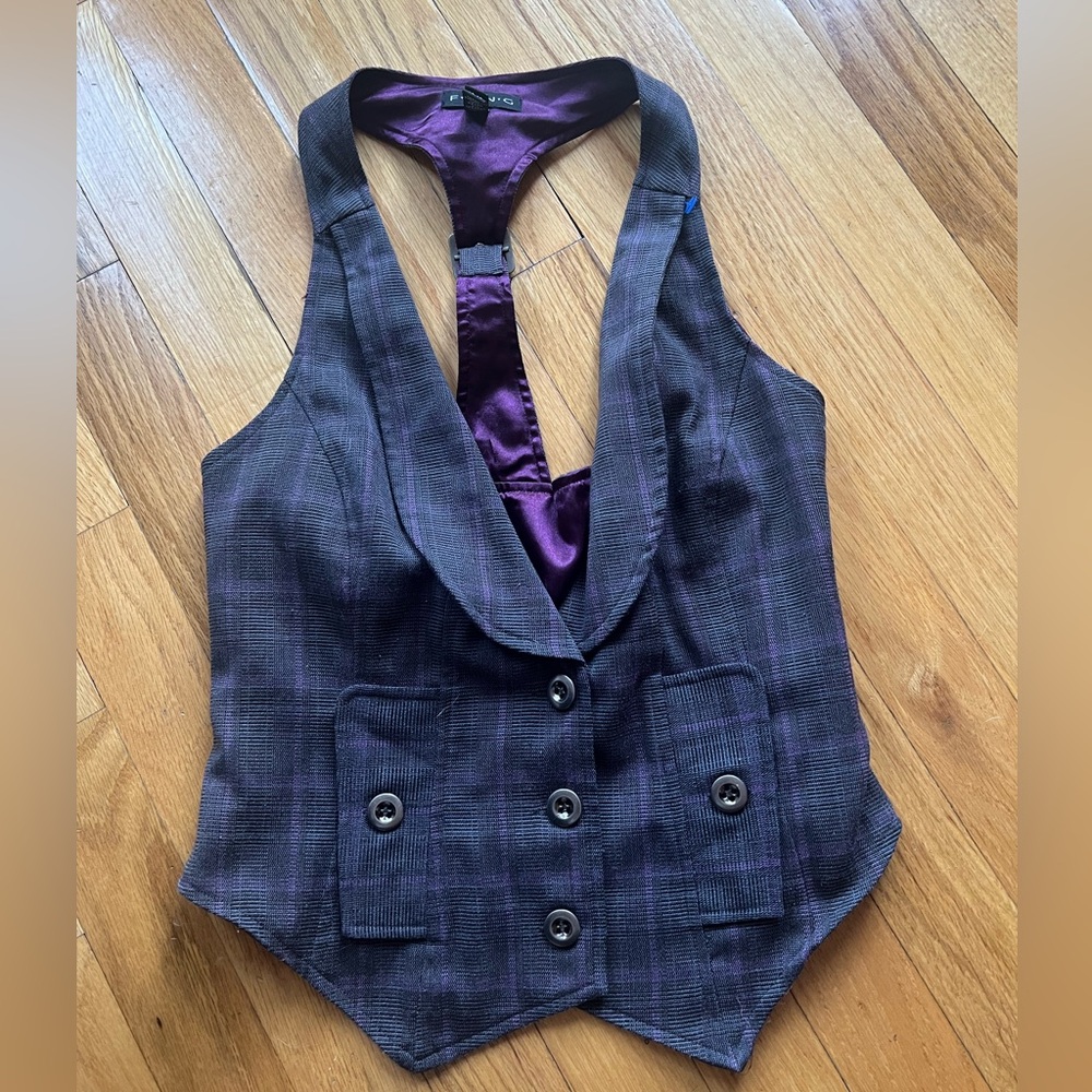 Grey Plaid Button-down Vest